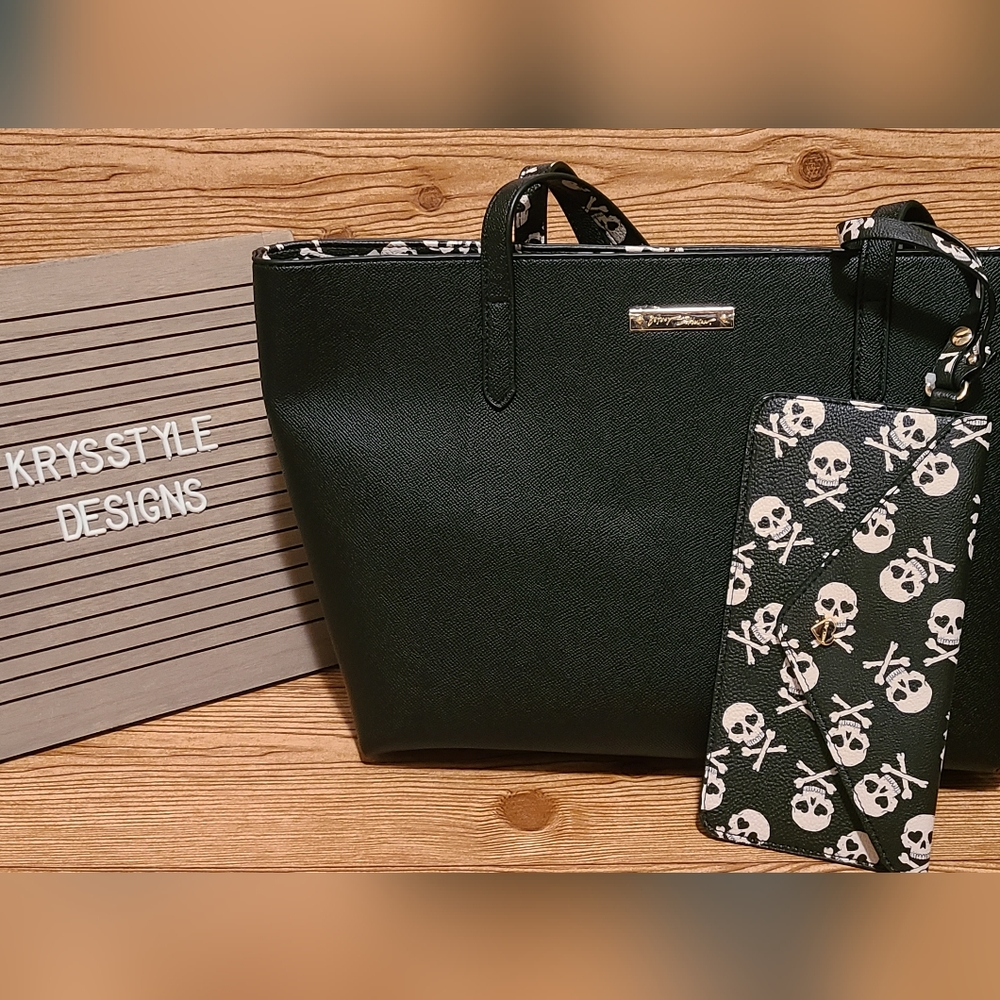 Betsey Johnson Skulltastic Tote Purse with Wristlet Skull Pouch
